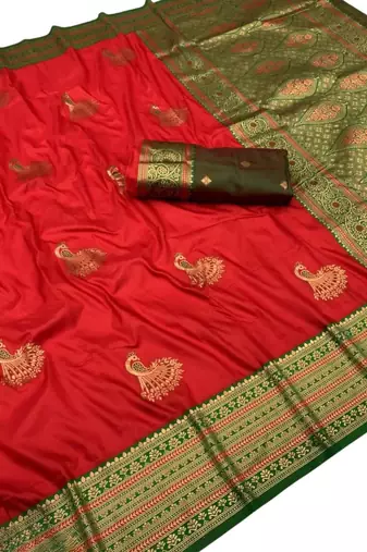 red zari woven art silk saree with blouse
