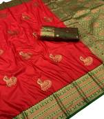 red zari woven art silk saree with blouse