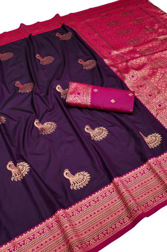 wine zari woven art silk saree with blouse