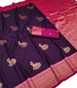 wine zari woven art silk saree with blouse