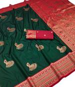dark green zari woven art silk saree with blouse