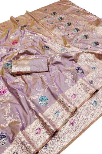 lavendor art silk zari woven saree with blouse