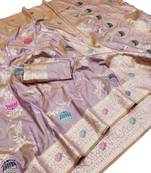 lavendor art silk zari woven saree with blouse