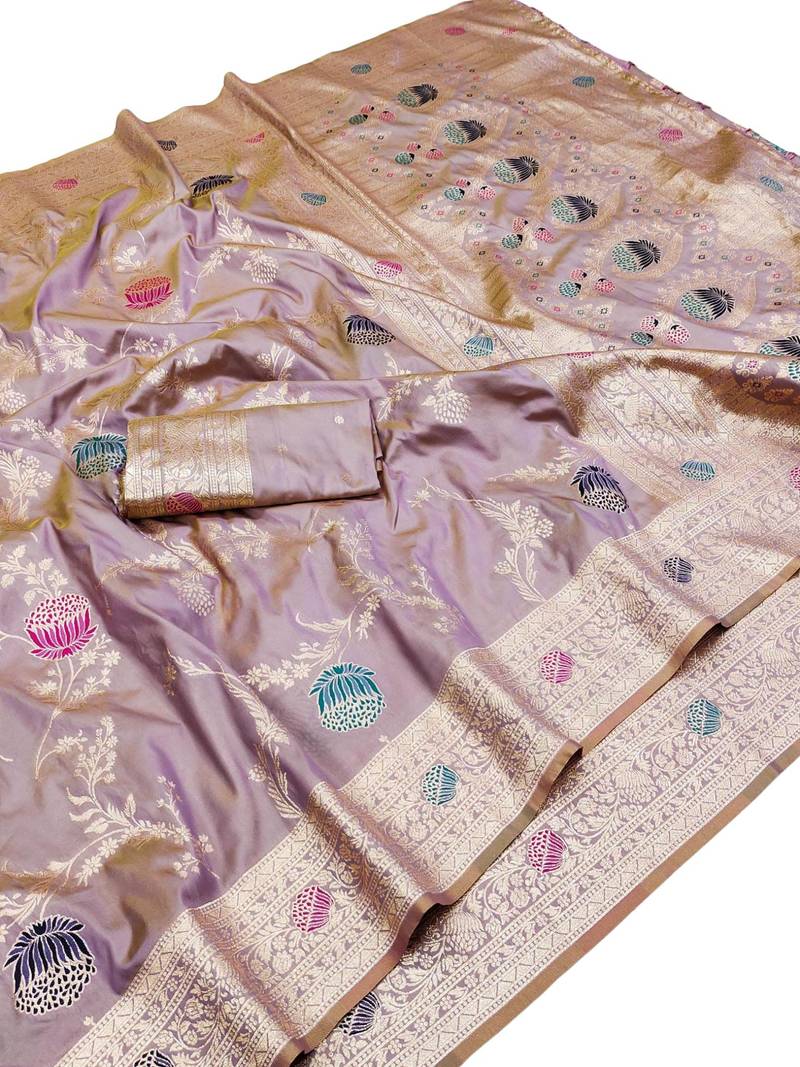 lavendor art silk zari woven saree with blouse