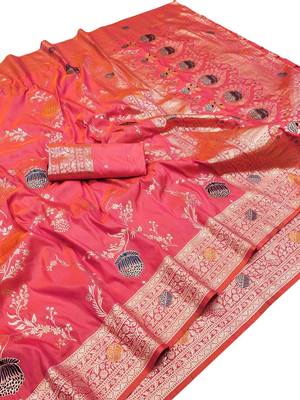 gajri art silk blend zari woven saree with blouse 1