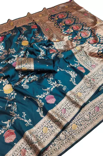 blue art silk zari woven saree with blouse