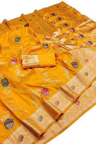 gold art silk zari woven saree with blouse