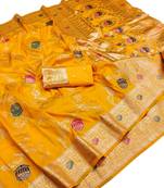 gold art silk zari woven saree with blouse