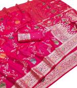 rani pink art silk zari woven saree with blouse