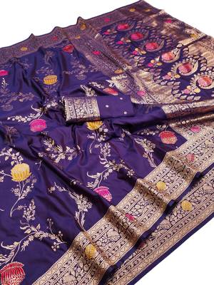purple art silk blend zari woven saree with blouse 1