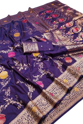 purple art silk zari woven saree with blouse