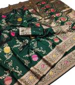 dark green art silk zari woven saree with blouse