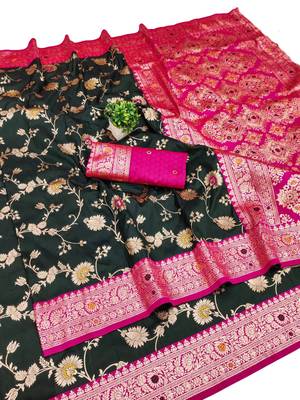 black art silk blend zari woven saree with blouse 1
