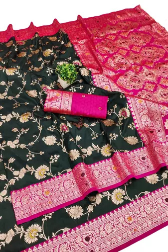 black art silk zari woven saree with blouse