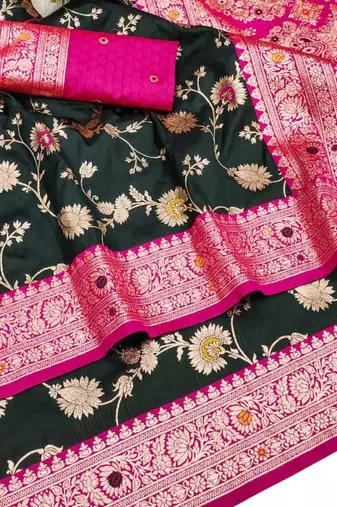 black art silk blend zari woven saree with blouse