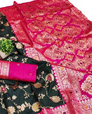 black art silk blend zari woven saree with blouse 3