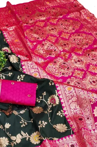 black art silk blend zari woven saree with blouse
