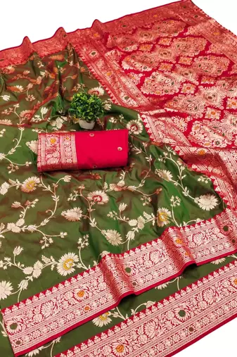 mehendi art silk zari woven saree with blouse
