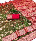 mehendi art silk zari woven saree with blouse