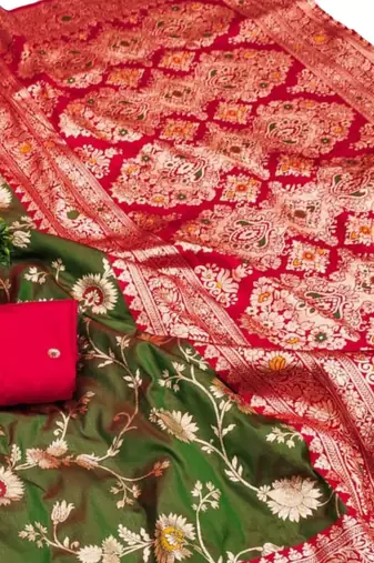 Mehendi art silk blend zari woven saree with blouse