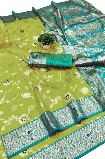lime green art silk zari woven saree with blouse