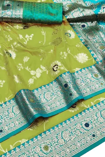lime green art silk blend zari woven saree with blouse