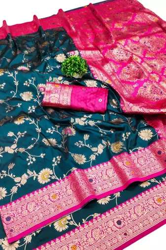 blue art silk zari woven saree with blouse