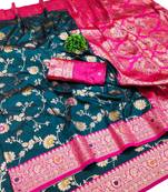 blue art silk zari woven saree with blouse