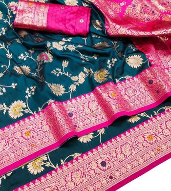 blue art silk blend zari woven saree with blouse 2