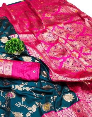 blue art silk blend zari woven saree with blouse 3