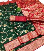 dark green art silk zari woven saree with blouse