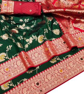 dark green art silk blend zari woven saree with blouse 2