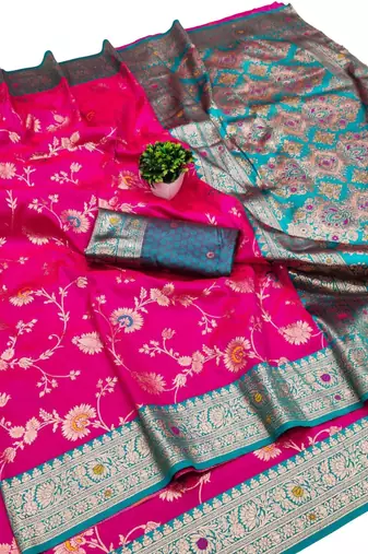 pink art silk zari woven saree with blouse