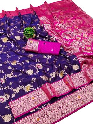 purple art silk blend zari woven saree with blouse 1