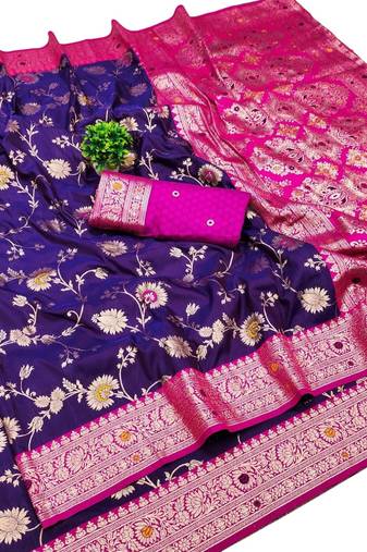 purple art silk zari woven saree with blouse