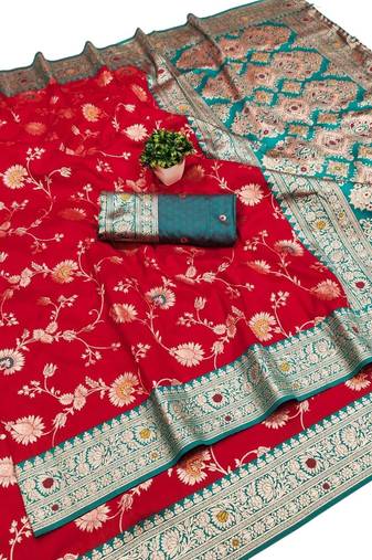 red art silk zari woven saree with blouse