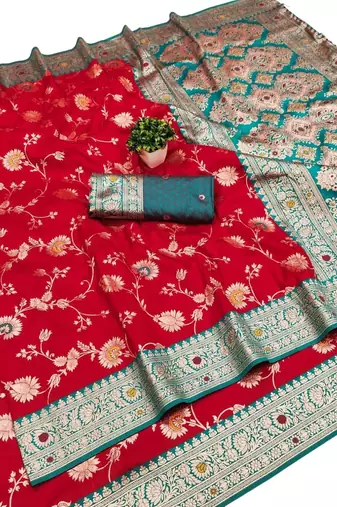 red art silk zari woven saree with blouse