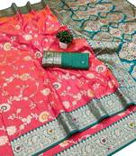 peach art silk zari woven saree with blouse