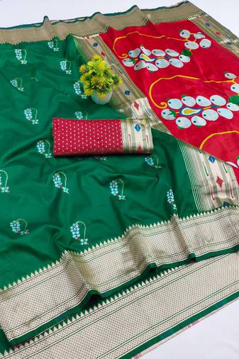 green zari woven art silk saree with blouse