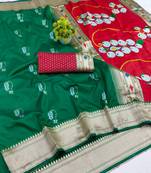 green zari woven art silk saree with blouse