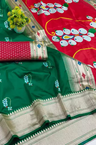 green zari woven art silk blend saree with blouse