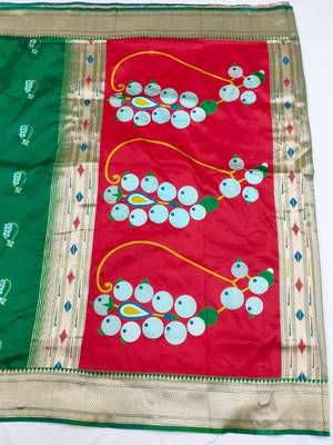 green zari woven art silk blend saree with blouse 3