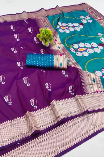 purple zari woven art silk saree with blouse