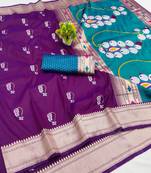 purple zari woven art silk saree with blouse
