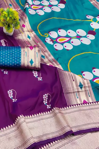 purple zari woven art silk blend saree with blouse