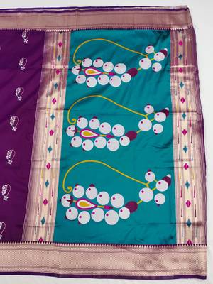 purple zari woven art silk blend saree with blouse 4