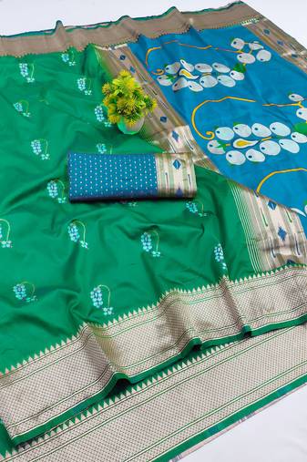 green zari woven art silk saree with blouse