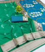 green zari woven art silk saree with blouse