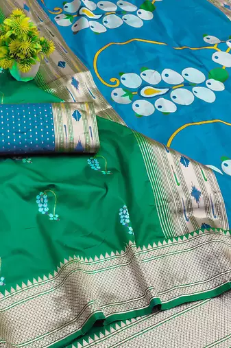 green zari woven art silk blend saree with blouse