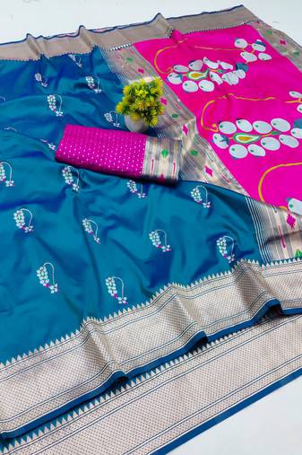 blue zari woven art silk saree with blouse